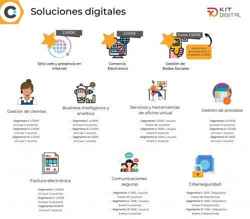 Soluciones del Kit Digital y cuantía asignada por segmento de empresa