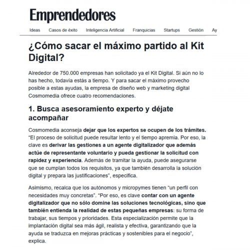 Kit Digital recta final   Publicación en Emprendedores de Cosmomedia