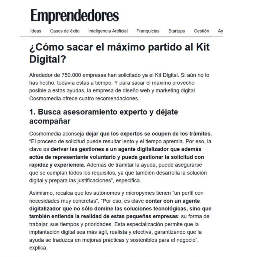 Kit Digital recta final   Publicación en Emprendedores de Cosmomedia