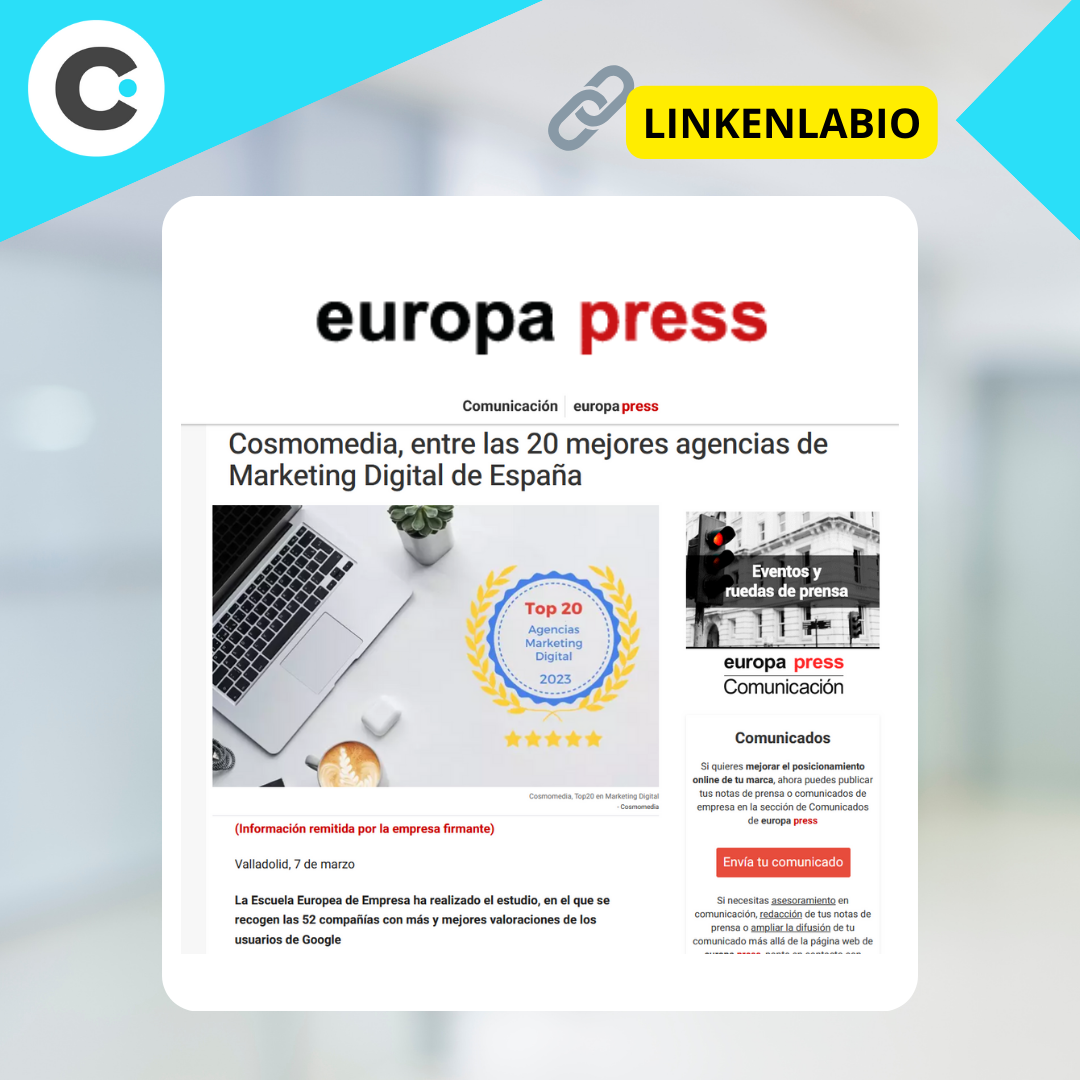Noticia de mejores agencias de marketing digital en Europa Press