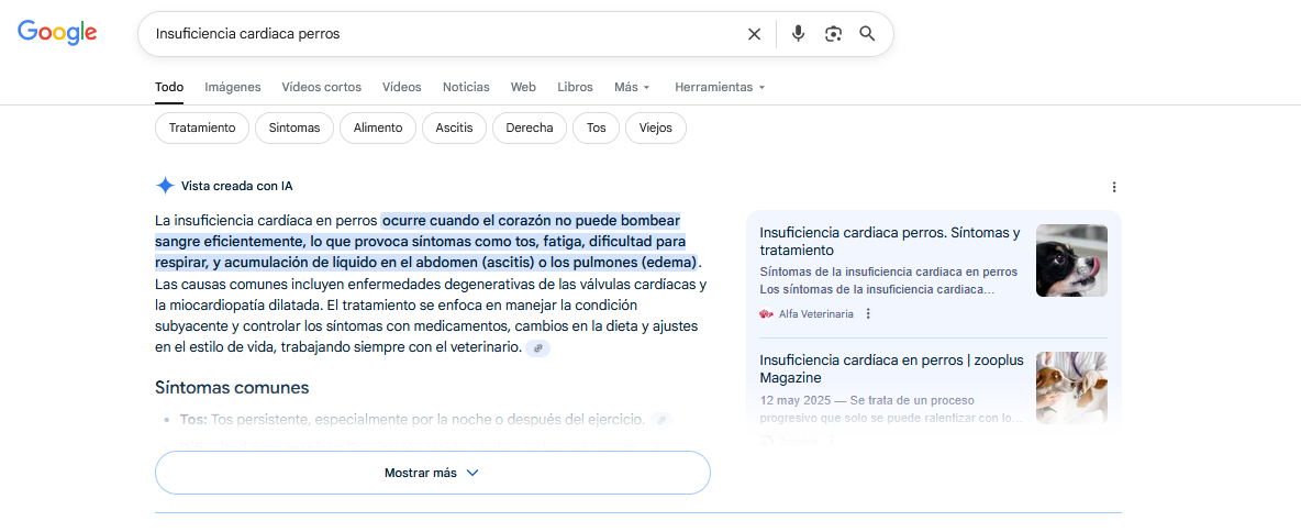 Ejemplo de cómo se posiciona en el AI Overview