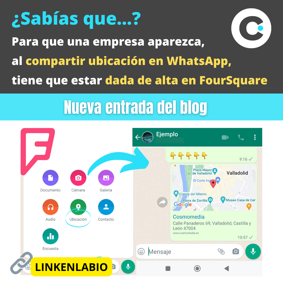  Compartir ubicación en WhatsApp y alta en FourSquare