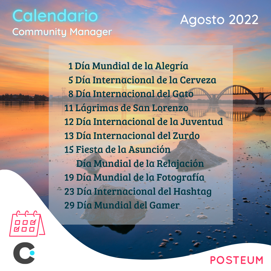 Fechas de agosto - Calendario Posteum
