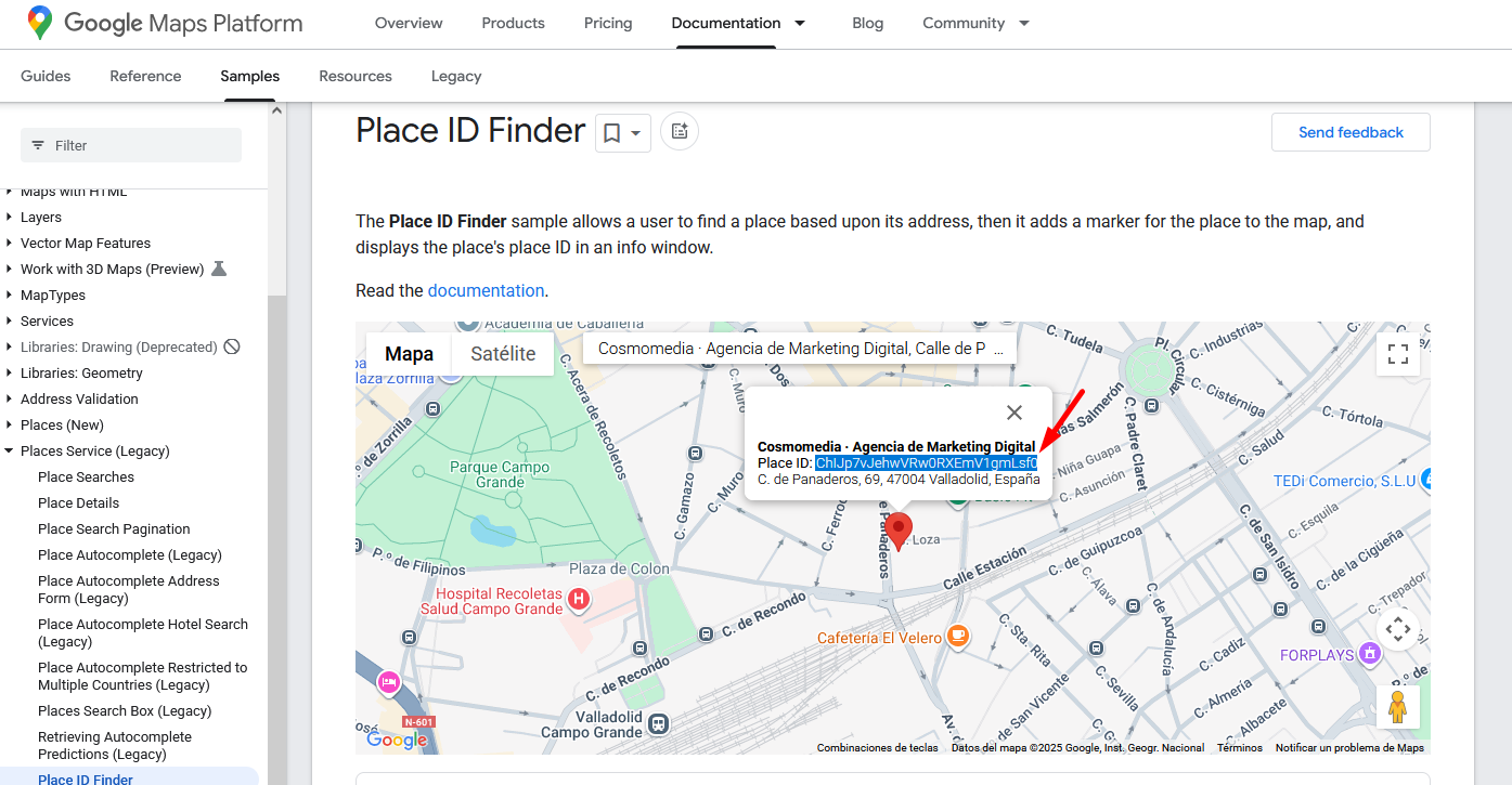 Ejemplo de cómo sacar el Place ID de tu negocio en Googfe