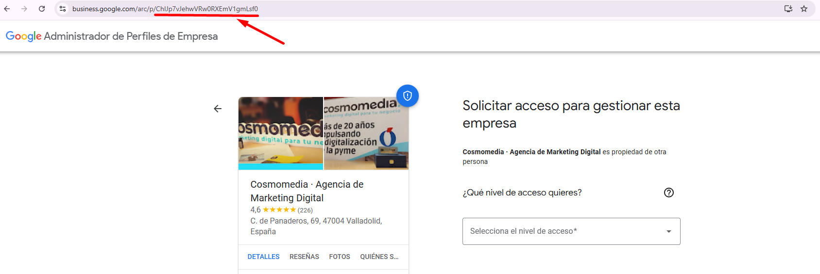 Ejemplo de cómo reclamar ficha de Google