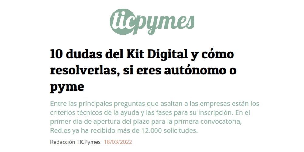 Dudas Kit Digital TicPymes