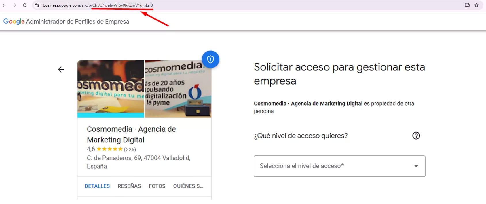 Ejemplo de c&oacute;mo reclamar ficha de Google