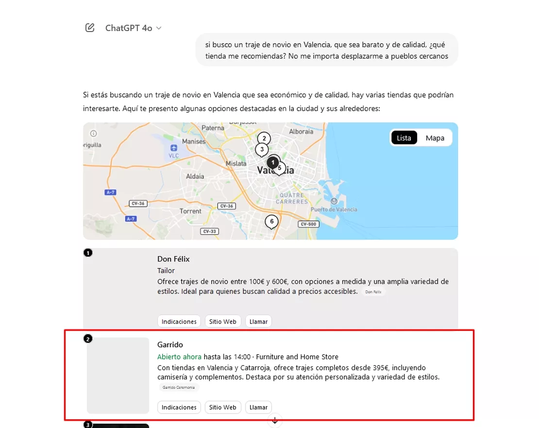 Ejemplos de empresas que salen en ChatGPT Posicionamiento GEO Garrido