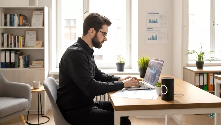 Profesional de una pyme trabajando con herramientas digitales en ordenador