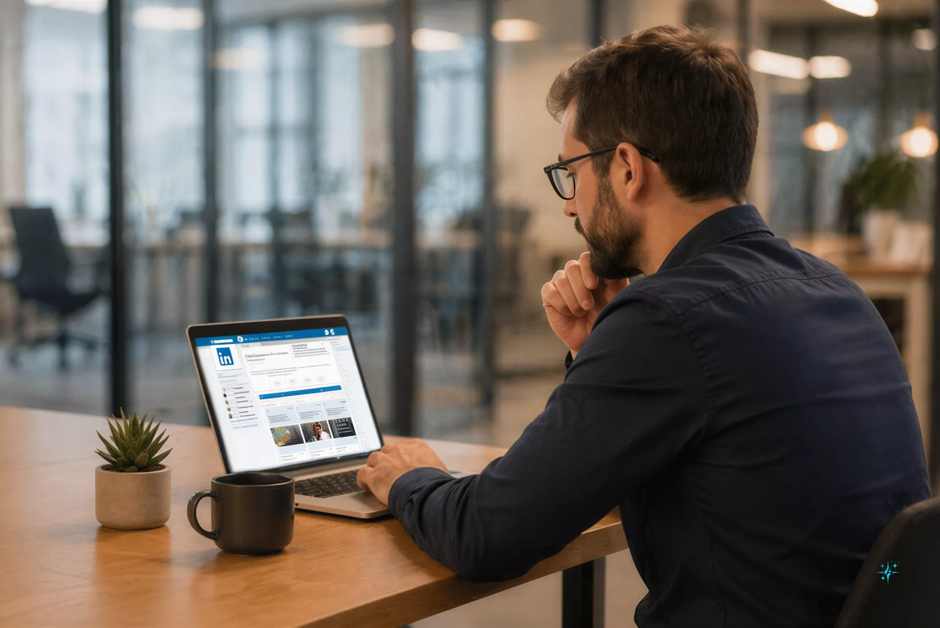 Gráfico de embudo de ventas que integra un perfil de LinkedIn profesional con procesos de indexación de inteligencia artificial