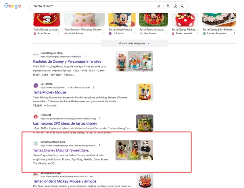 posicionamiento tarta Dysney