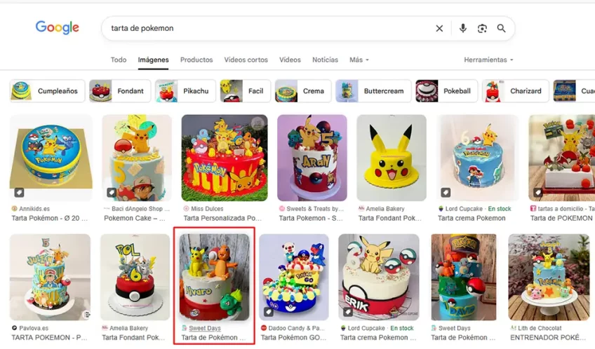 posicionamiento Tarta Pokemon